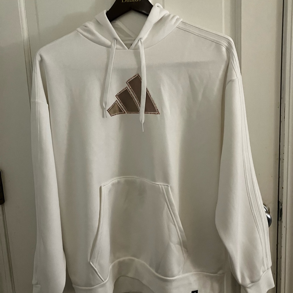 Adidas White Bedazzled Sweatshirt Hoodie